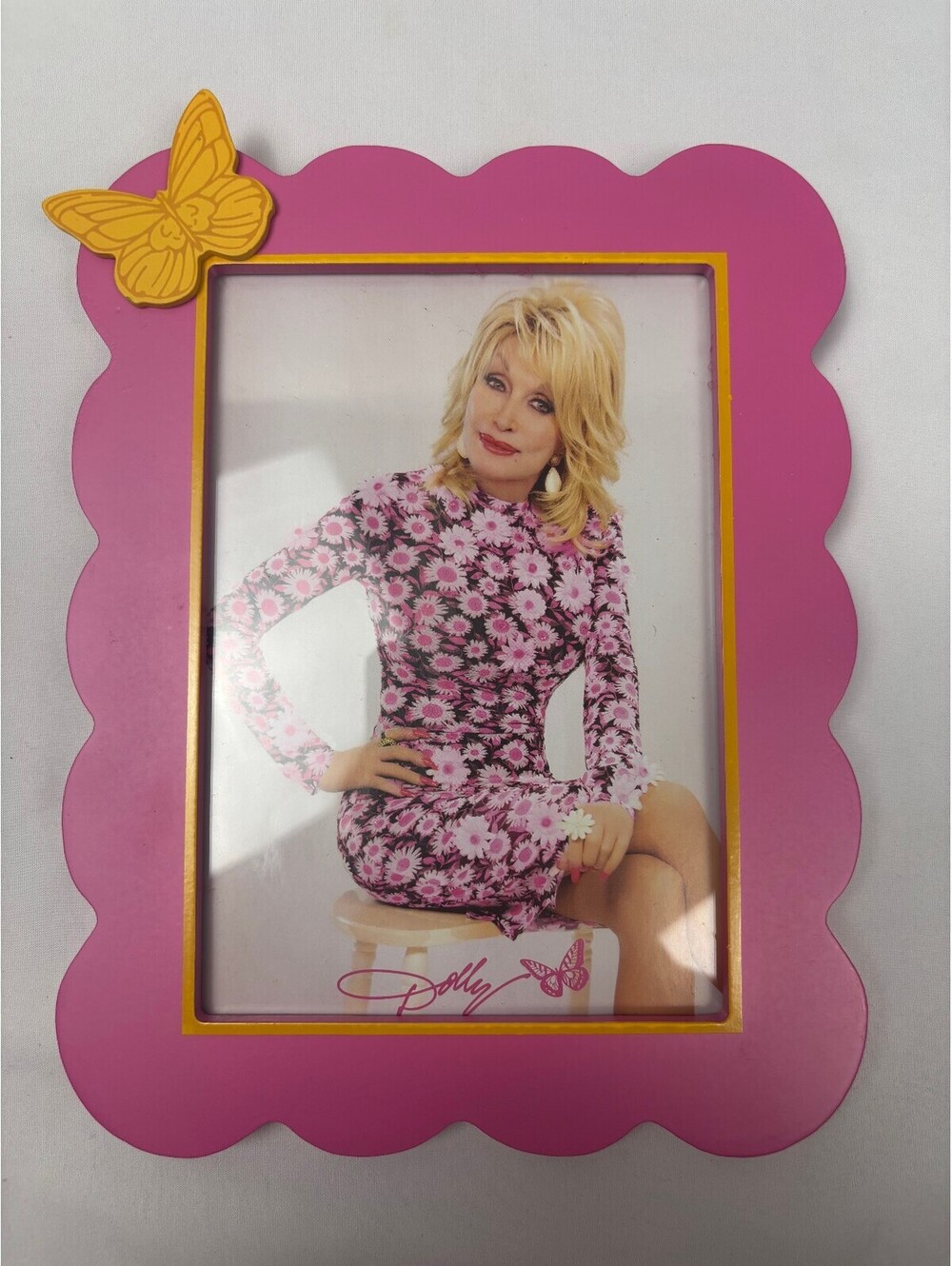 Dolly Parton Pink 5x7 Scalloped Photo Frame with Butterfly Accent